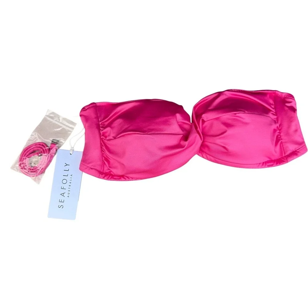 Seafolly Twist Bandeau Bikini Top Swimsuit Removable Strap Hot Pink Size 6 - Picture 6 of 10